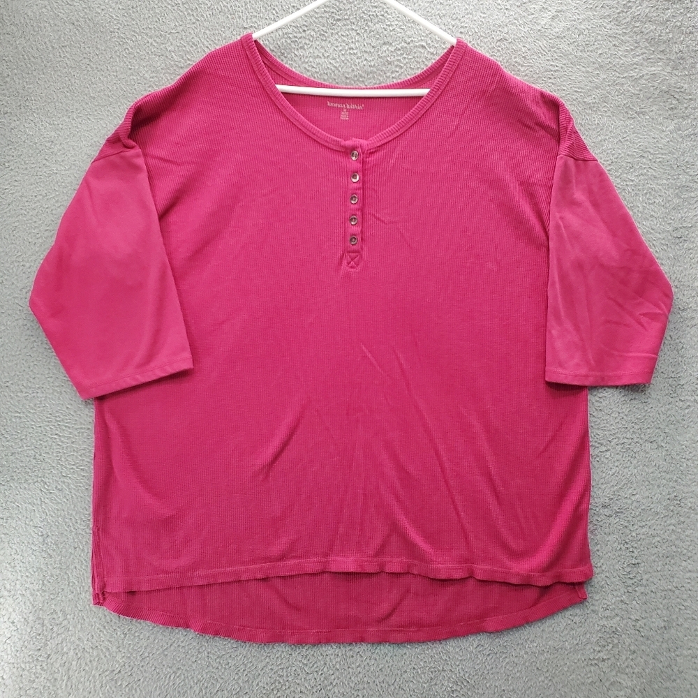 Woman With Thermal Henley Tunic Shirt Pink Womens Plus Size 3X